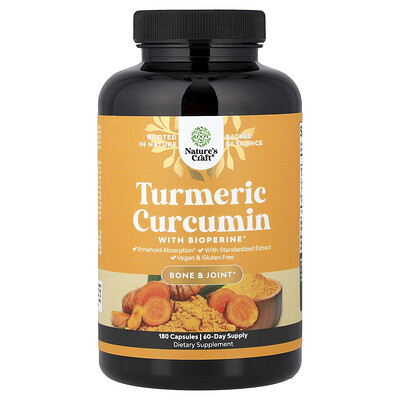 Nature's Craft, Curcumina de cúrcuma con BioPerine®, 180 cápsulas