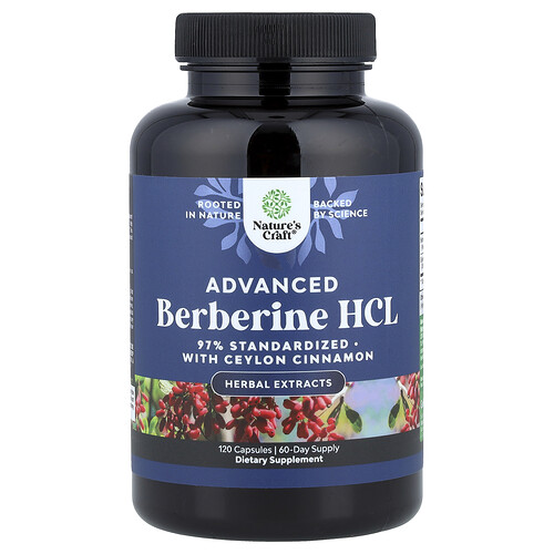 Nature's Craft Advanced Berberine HCL with Ceylon Cinnamon, 120 Capsules