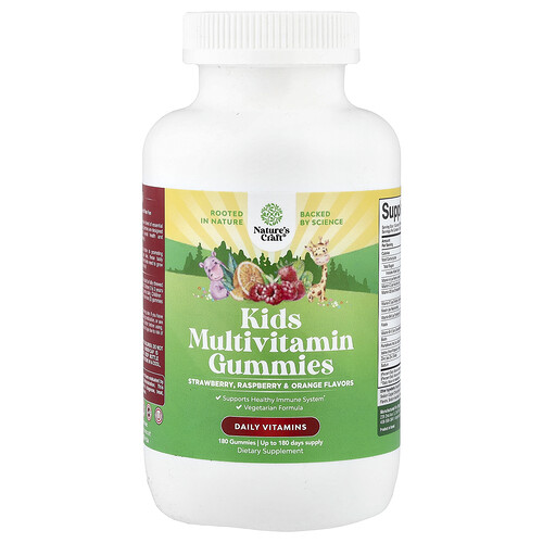 Nature's Craft, Kids Multivitamin Gummies, Multivitamin-Fruchtgummis für Kinder, Erdbeere, Himbeere und Orange, 180 Fruchtgummis
