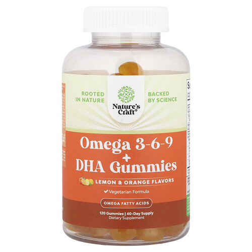 Nature's Craft, Omega 3-6-9 + DHA Gummies, Omega-3-6-9- + DHA-Fruchtgummis, Zitrone und Orange, 120 Fruchtgummis