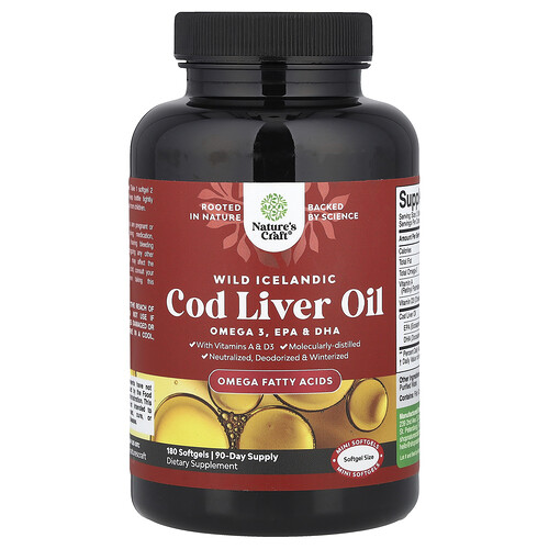 Nature's Craft Wild Icelandic Cod Liver Oil with Vitamins A & D3, 180 Softgels