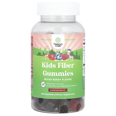 Nature's Craft, Kids Fiber Gummies, Sugar Free, Mixed Berry, 120 Gummies
