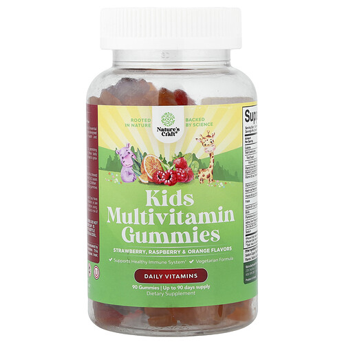 Nature's Craft, Kids Multivitamin Gummies, Strawberry, Raspberry & Orange, 90 Gummies