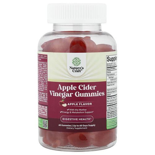 Nature's Craft Apple Cider Vinegar Gummies, Apple, 60 Gummies