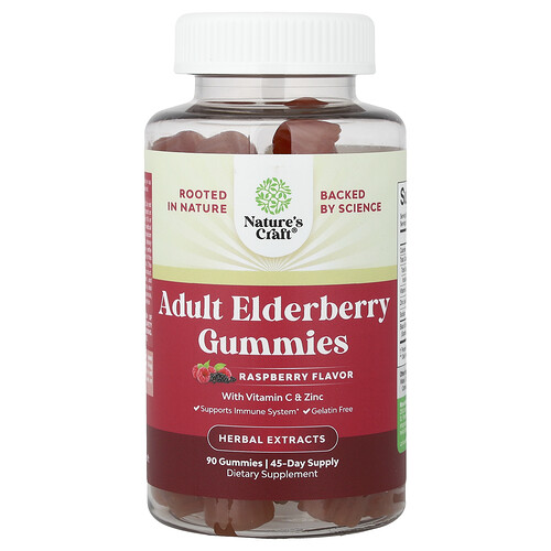 Nature's Craft Adult Elderberry Gummies with Vitamin C & Zinc Raspberry 90 Gummies