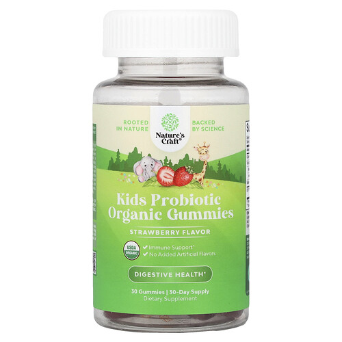 Nature's Craft, Kids Probiotic Organic Gummies, probiotische Bio-Fruchtgummis für Kinder, Erdbeere, 30 Fruchtgummis (8,33 mg pro Fruchtgummi)