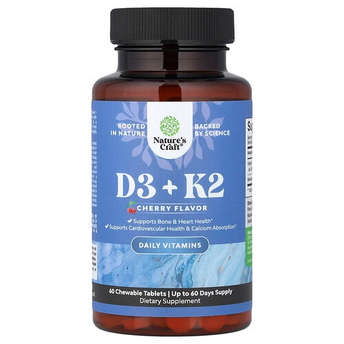 Nature's Craft D3 +K2, Cherry, 60 Chewable Tablets