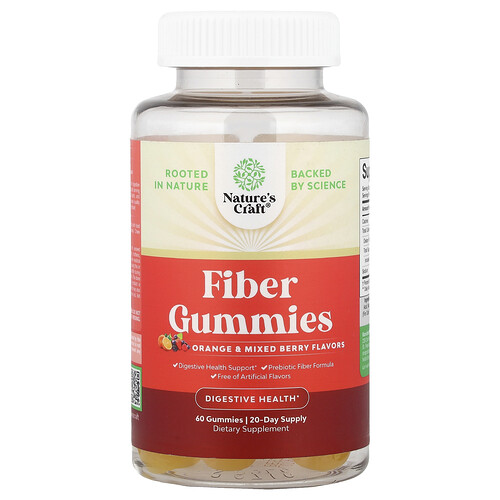 Nature's Craft Fiber Gummies, Orange & Mixed Berry, 60 Gummies