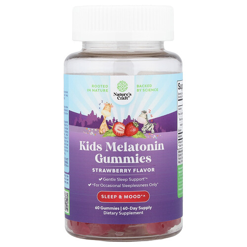 Nature's Craft Melatonin Gummies for Kids - Sleep & Mood Support, Hassle-Free Tummy-Friendly Gummy, 1mg for Little Ones, 60 Count