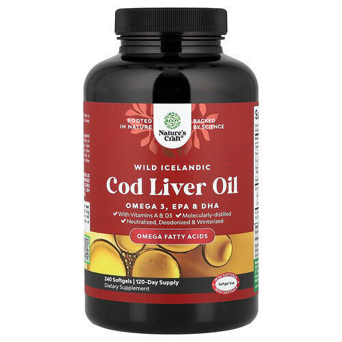 Nature's Craft Wild Icelandic Cod Liver Oil With Vitamins A & D3, 240 Softgels