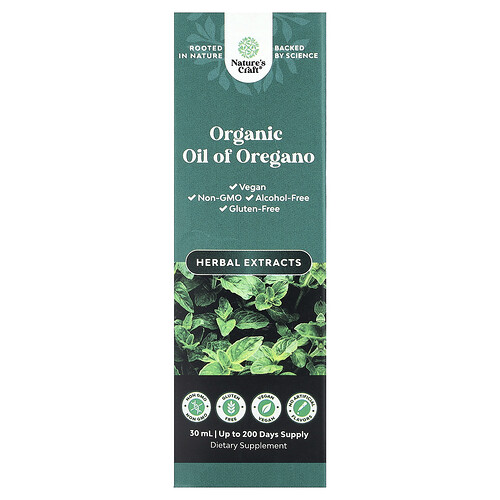 Nature's Craft, Ulei organic de oregano, fără alcool, 30 ml