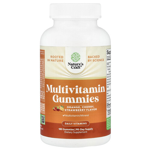 Nature's Craft Multivitamin Gummies, Orange, Cherry, Strawberry, 180 Gummies