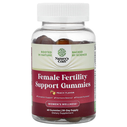 Nature's Craft, Women's Wellness, Female Fertility Support Gummies, Peach, 60 Gummies