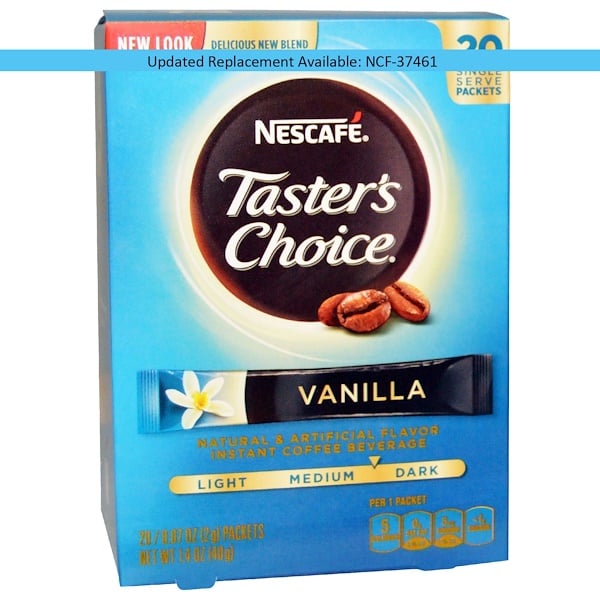 Nescafé, Taster's Choice, растворимый кофейный напиток, ваниль, 20 пакетиков, 0,07 унций (2 г) каждый (Discontinued Item) 