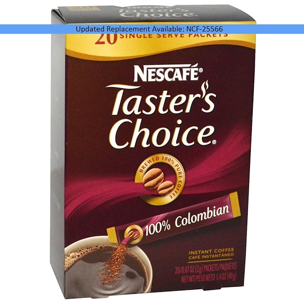 Nescafé, Taster's Choice, растворимый кофе, 100% колумбийский, 20 пакетиков, 0.07 унций (2 г) шт. (Discontinued Item) 