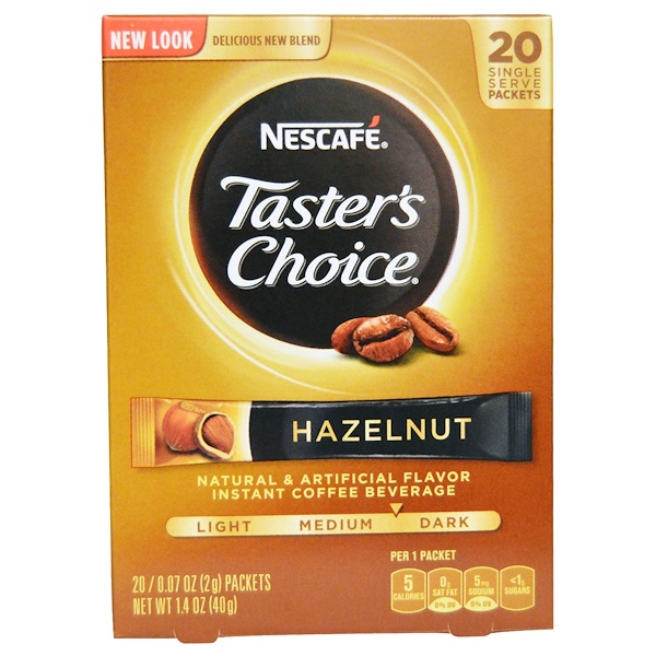 Nescafé, Taster's Choice, Instant Coffee Beverage, Hazelnut, 20 Packets