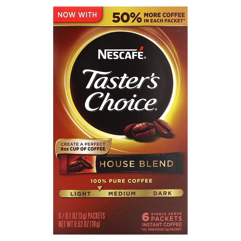 Nescafé, Taster's Choice, Instant Coffee, House Blend, Light/Medium, 6