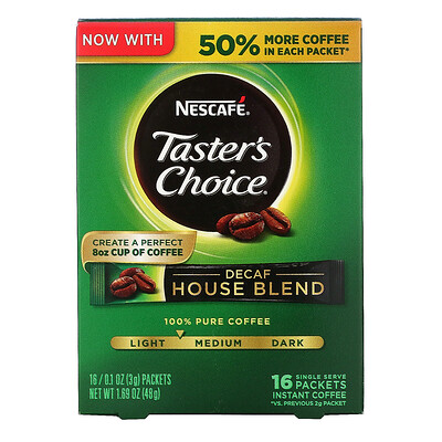 Nescafé Тэйстерс Чойс, Растворимый Кофе, Декаф Хаус Бленд, 16 пакетиков, 0.1 унций (3 гр) каждый