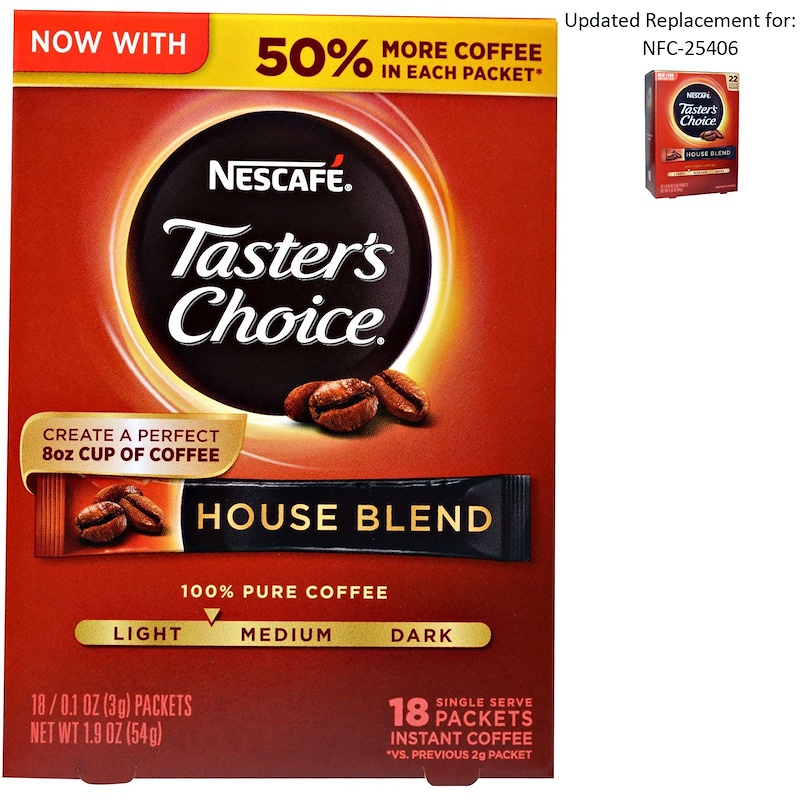 Nescafé, Taster's Choice, Instant Coffee, House Blend, 18 Single Serve Packets, 0.1 oz (3 g