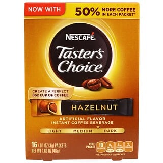 Nescafé, اختيار الذواقة، مشروب قهوة فورية، بندق، 16 كيس، 0.1 أوقية (3 غرام) لكل كيس