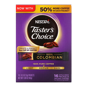 Отзывы о Нескафе, Taster's Choice, Instant Coffee, 100% Colombian, 16 Single Serve Packets, 0.1 oz (3 g) Each