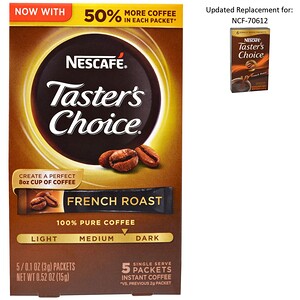 Купить Nescafé, Тэйстерс Чойс, Растворимый Кофе, Френч Роаст, 5 пакетиков, 0.1 унций (3 гр) каждый  на IHerb