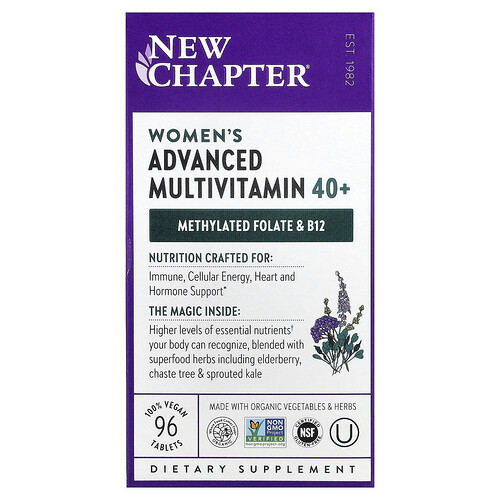 New Chapter, Suplemento multivitamínico avanzado para mujeres mayores de 40 años, 96 comprimidos veganos