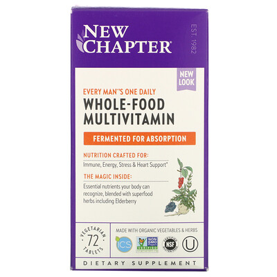 New Chapter Every Man's One Daily Multi, мультивитаминная добавка для мужчин, 72 вегетарианских таблетки