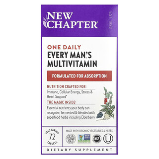 New Chapter, Suplemento multivitamínico diario para todos los hombres, 72 comprimidos vegetales