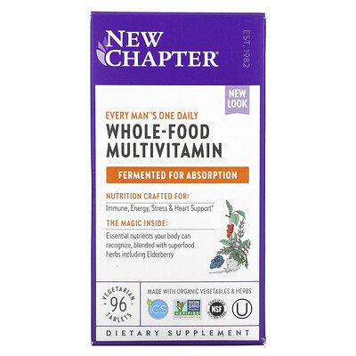 New Chapter Every Man's One Daily Multi, мультивитаминная добавка из цельных продуктов для мужчин, 96 вегетарианских таблеток