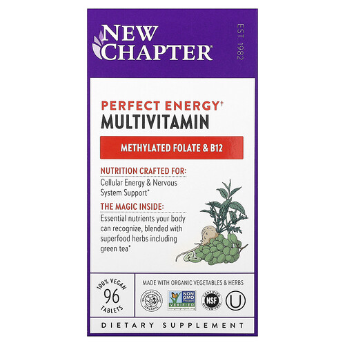 New Chapter, Perfect Energy, Suplemento multivitamínico, 96 comprimidos veganos