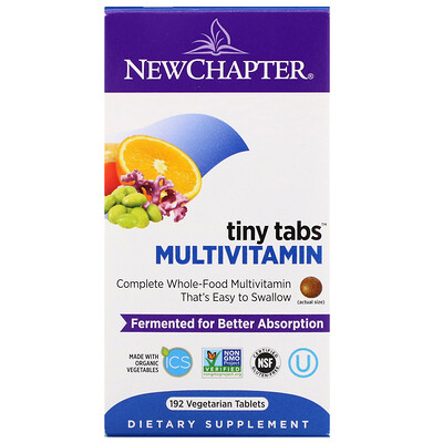 New Chapter Multivitamin Tiny Tabs, полный витаминный комплекс на основе цельных продуктов, 192 вегетарианских таблетки