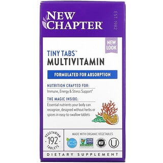 New Chapter, Multivitamin Tiny Tabs, полный витаминный комплекс на основе цельных продуктов, 192 вегетарианских таблетки