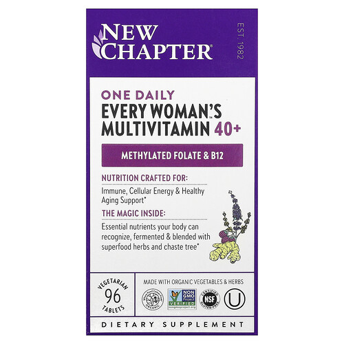 New Chapter, Every Woman's Multivitamin™, Suplemento multivitamínico de una ingesta diaria para mujeres mayores de 40 años, 96 comprimidos vegetales