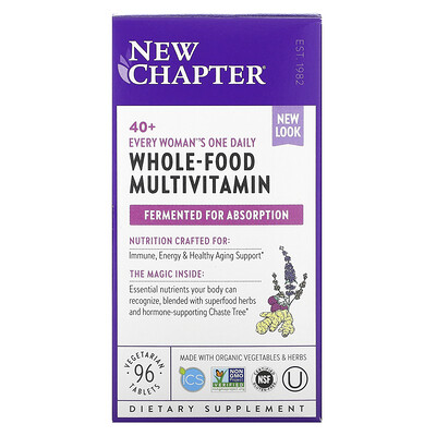New Chapter 40+ Every Woman's One Daily, витаминный комплекс на основе цельных продуктов для женщин старше 40 лет, 96 вегетарианских таблеток