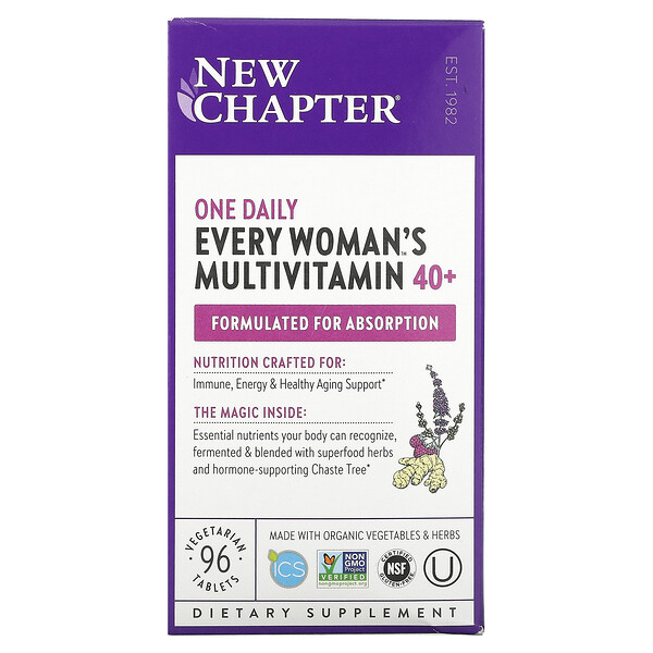 New Chapter, Every Woman's, Suplemento multivitamínico de una ingesta diaria para mujeres de 40 años en adelante, 96 comprimidos vegetales