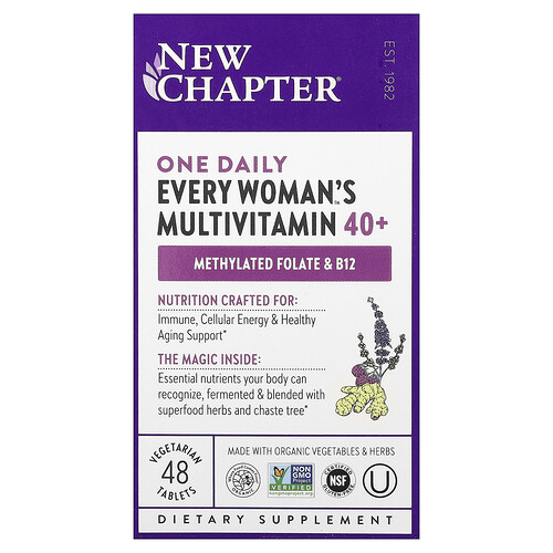 New Chapter, Every Woman's Multivitamin™, Suplemento multivitamínico de una ingesta diaria para mujeres mayores de 40 años, 48 comprimidos vegetales