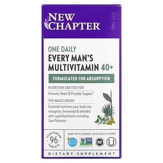 New Chapter, 40+ Every Man's One Daily, Multivitamínico de Alimento Integral, 96 Comprimidos Vegetarianos