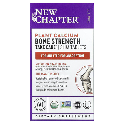 New Chapter, Calcio de origen vegetal, Fortalecimiento óseo, Take Care™, 60 comprimidos delgados