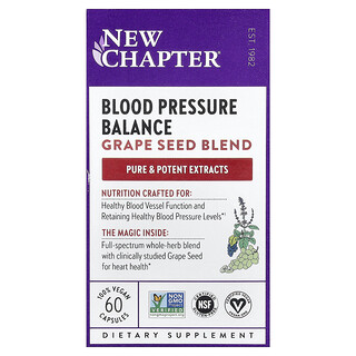 New Chapter, Balance de presión arterial, Mezcla de semillas de uva, 60 cápsulas veganas