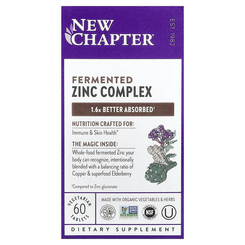 New Chapter, Fermented Zinc Complex, fermentierter Zinkkomplex, 60 pflanzliche Tabletten