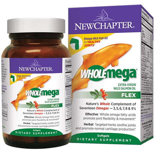 New Chapter, Wholemega, Flex, Extra-Virgin Wild Salmon Oil, 60 Softgels  (Discontinued Item) 