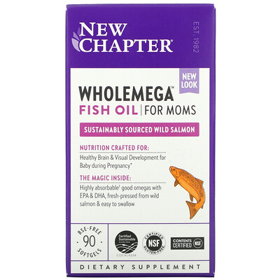 New Chapter Wholemega, рыбий жир для здоровья мам, 90 мягких таблеток