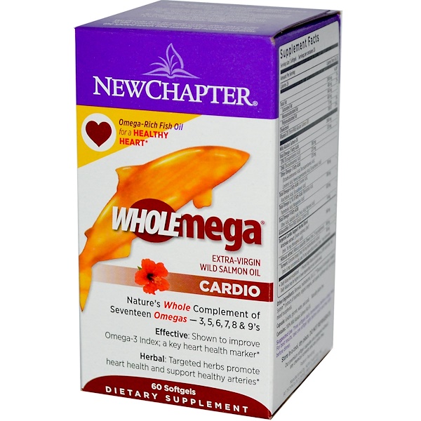 New Chapter, Wholemega, Cardio, Extra Virgin Wild Salmon Oil, 60 Softgels (Discontinued Item) 