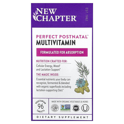 New Chapter, Suplemento multivitamínico posnatal perfecto, 96 comprimidos vegetales