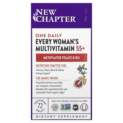 New Chapter, Every Woman's Multivitamin™, Suplemento multivitamínico de una ingesta diaria para mujeres mayores de 55 años, 72 comprimidos vegetales