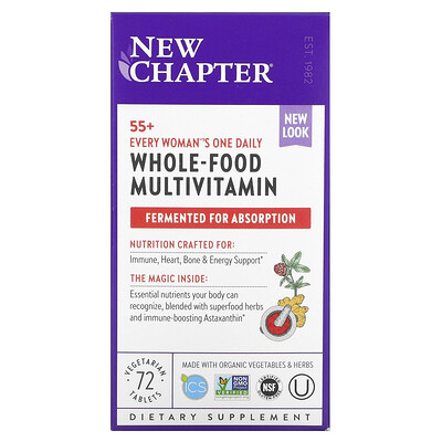 New Chapter 55+ Every Woman's One Daily, витаминный комплекс на основе цельных продуктов для женщин старше 55 лет, 72 вегетарианские таблетки