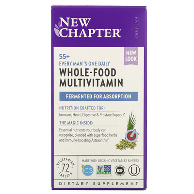 New Chapter Every Man's One Daily Multi, мультивитамины для мужчин старше 55 лет, 72 вегетарианские таблетки