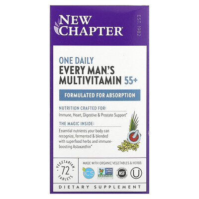 

New Chapter Every Man's One Daily, мультивитамины для 55+, 72 вегетарианские таблетки