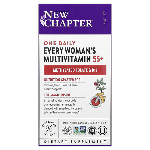 New Chapter, Every Woman's Multivitamin™, Suplemento multivitamínico de una ingesta diaria para mujeres mayores de 55 años, 96 comprimidos vegetales